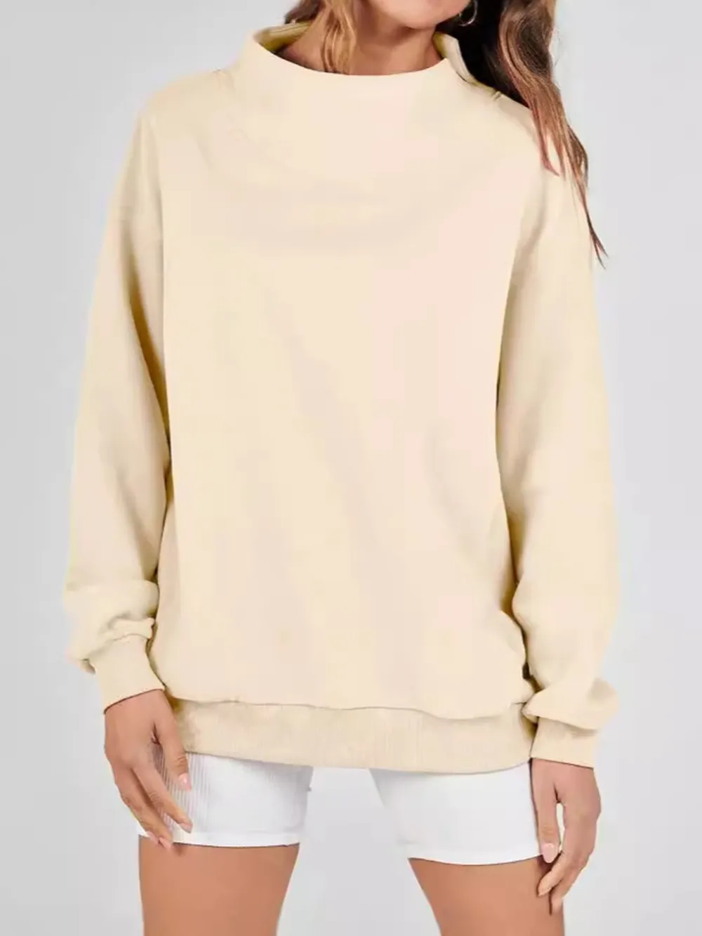 Mock Neck Drop Shoulder Long Sleeve Sweatshirt, image 12