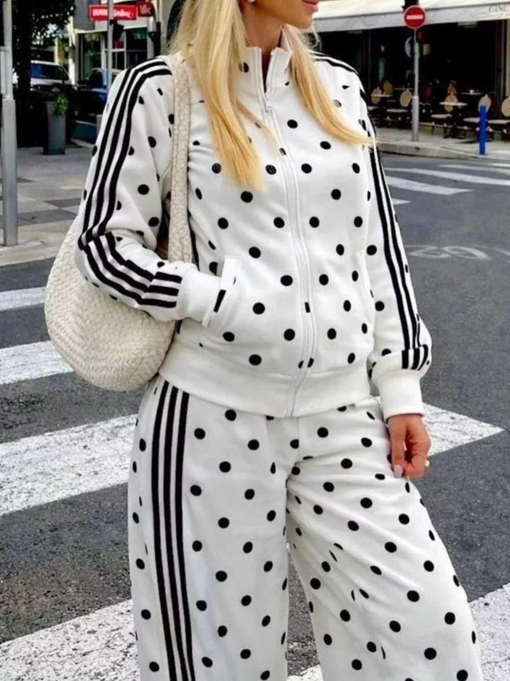 Polka Dot Side Striped Outerwear and Pants Set, image 15