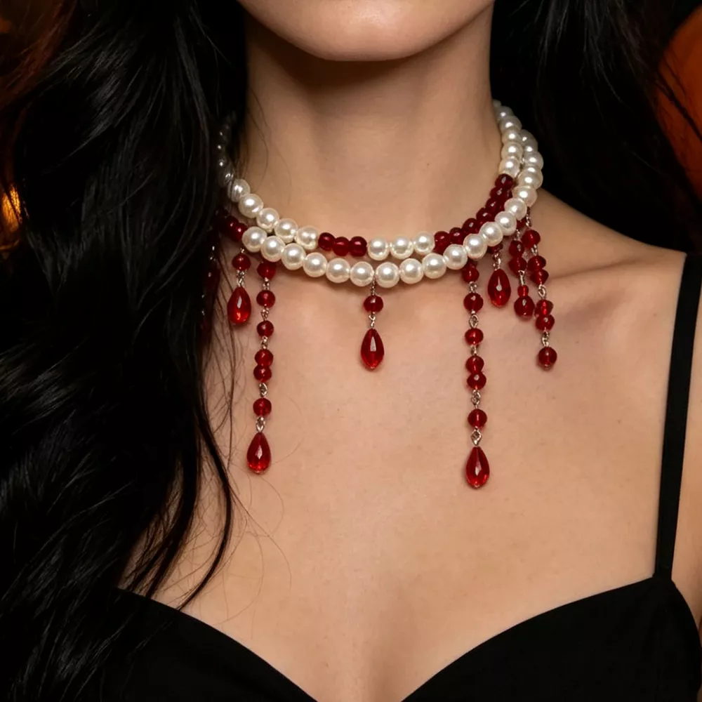 Halloween Pearl Double Layered Choker Necklace, image 6