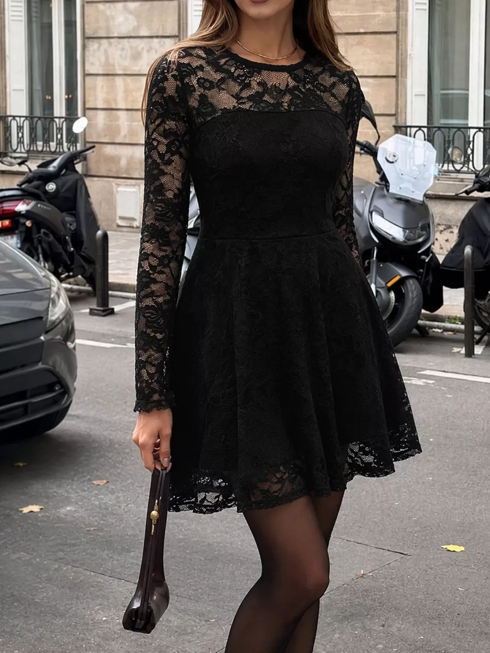 Elegant Lace Long Sleeve Mini Dress, image 5