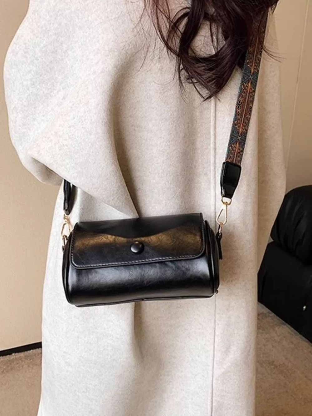 Wide Strap Leather Crossbody Bag, image 5