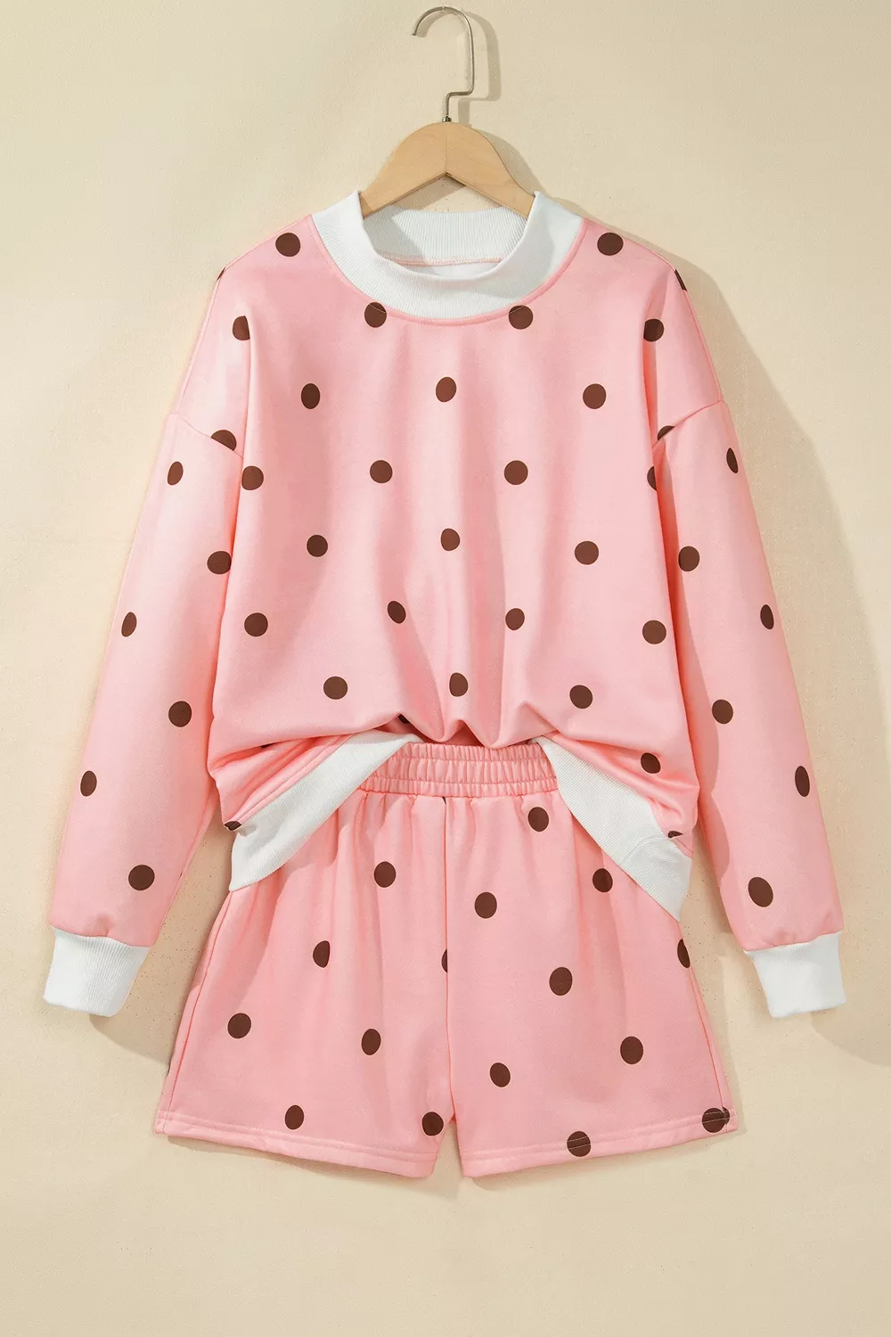 Polka Dot Long Sleeve Sweatshirt and Shorts Lounge Set, image 3