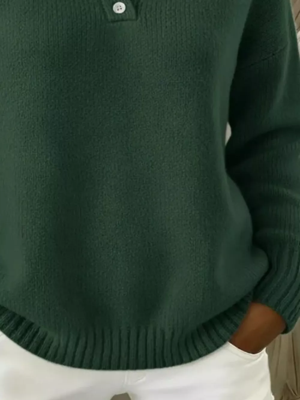 Full Size Button Detail Drop Shoulder Sweater Plus Size, image 24