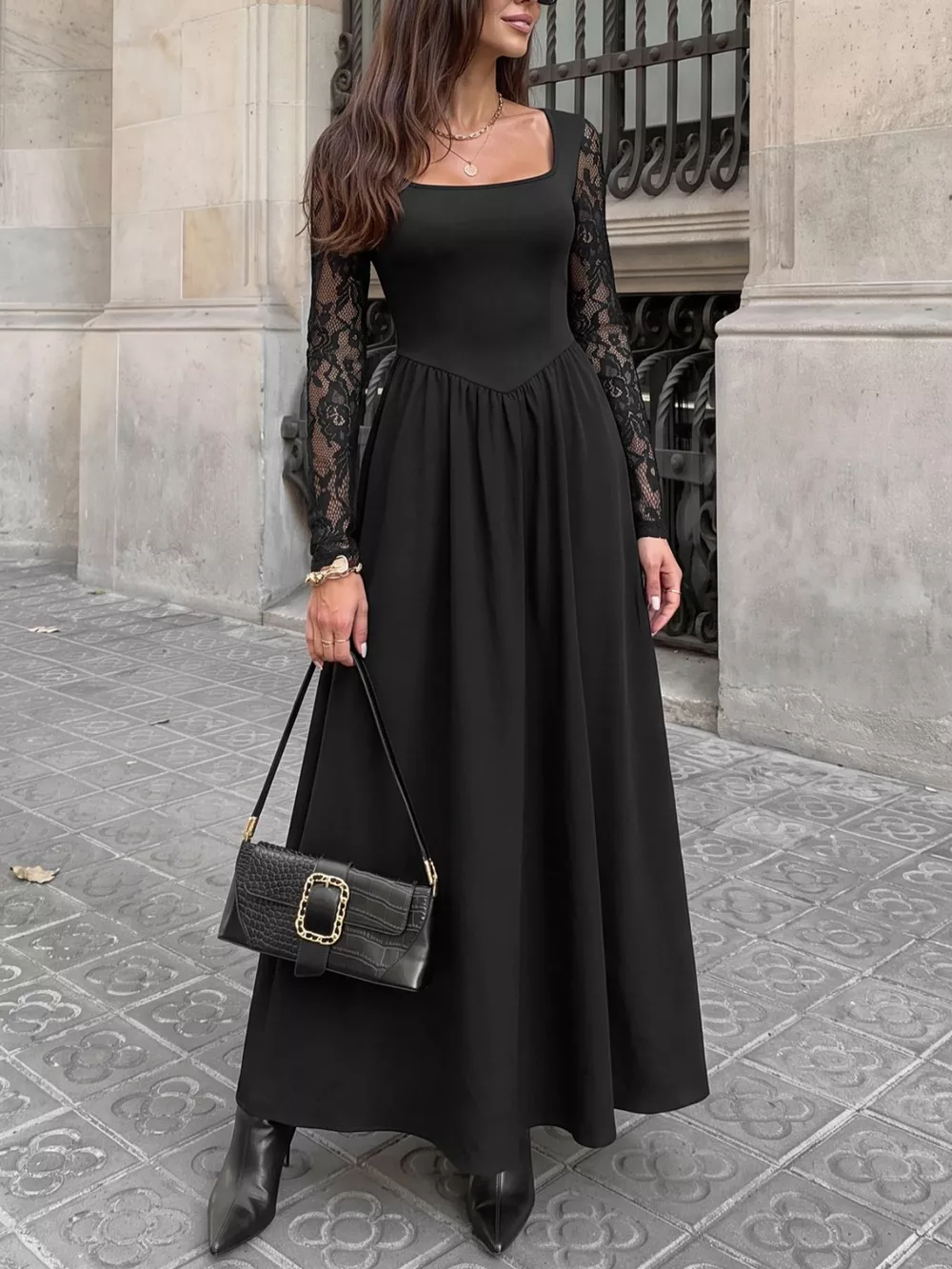 Square Neck Sheer Sleeve Maxi Dress, image 4