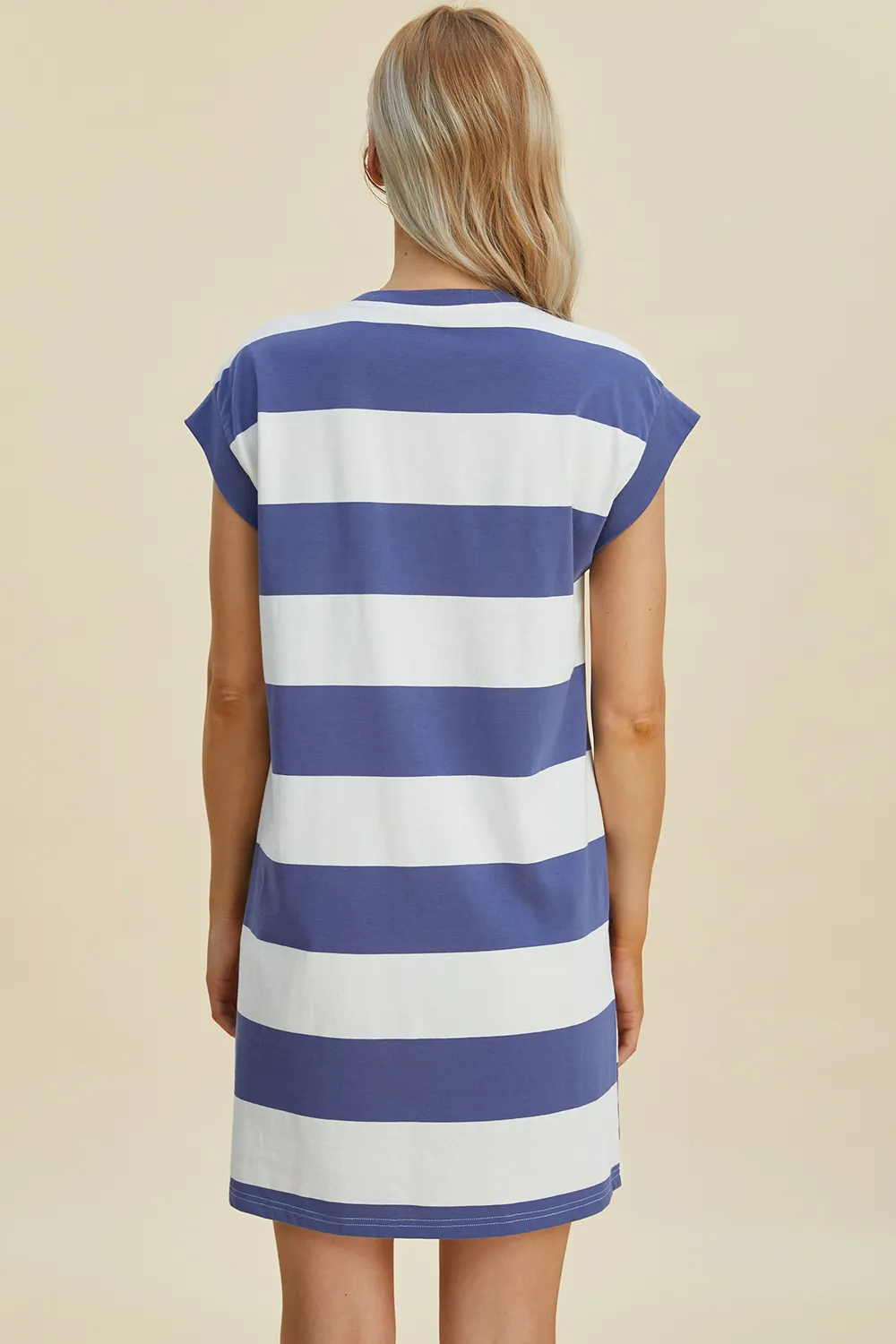 Full Size Striped Round Neck Cap Sleeve Mini Dress, image 8