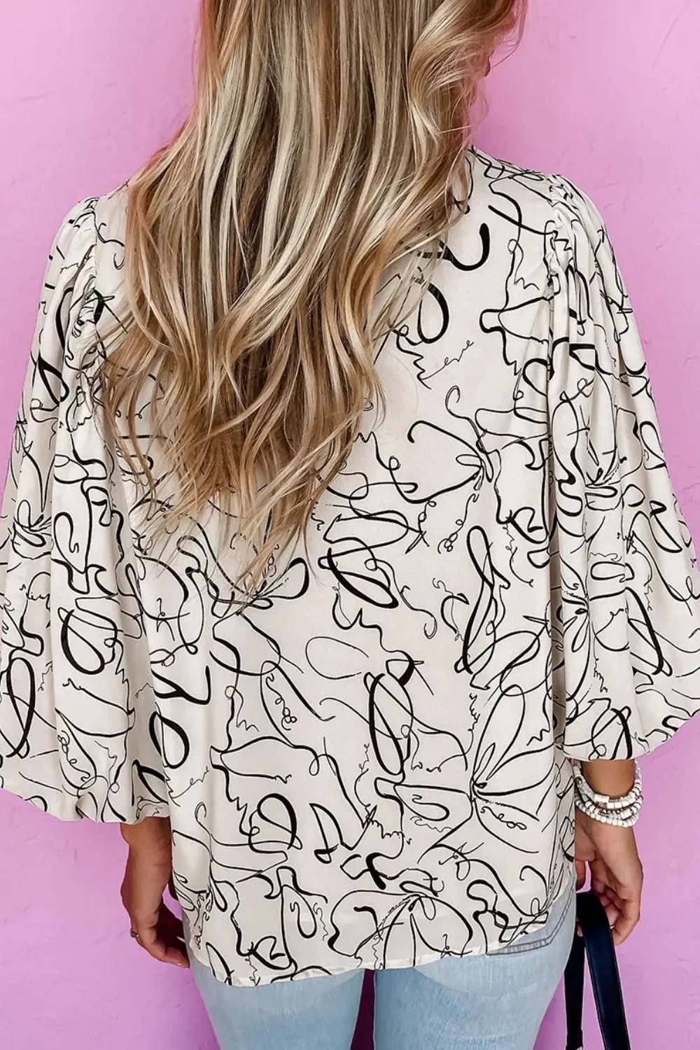 Printed Round Neck Three-Quarter Sleeve Blouse, image 4