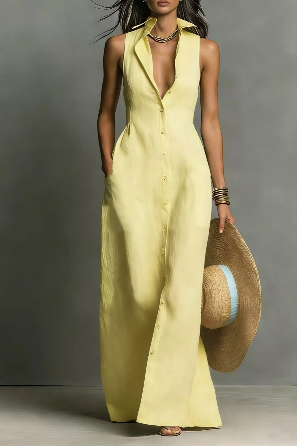 Sleeveless Button-Down Maxi Dress, image 7