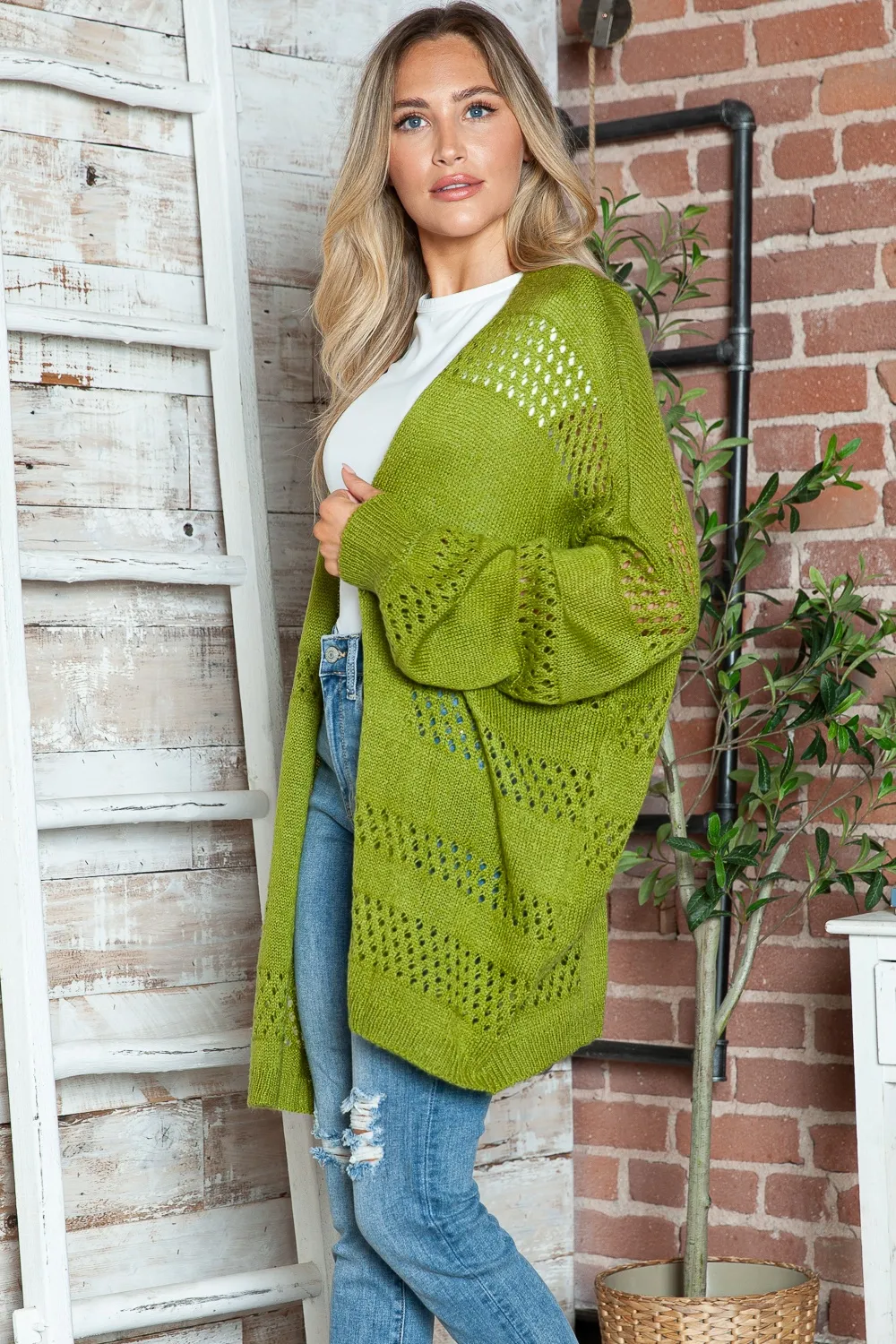 Openwork Open Front Long Sleeve Cardigan, image 24