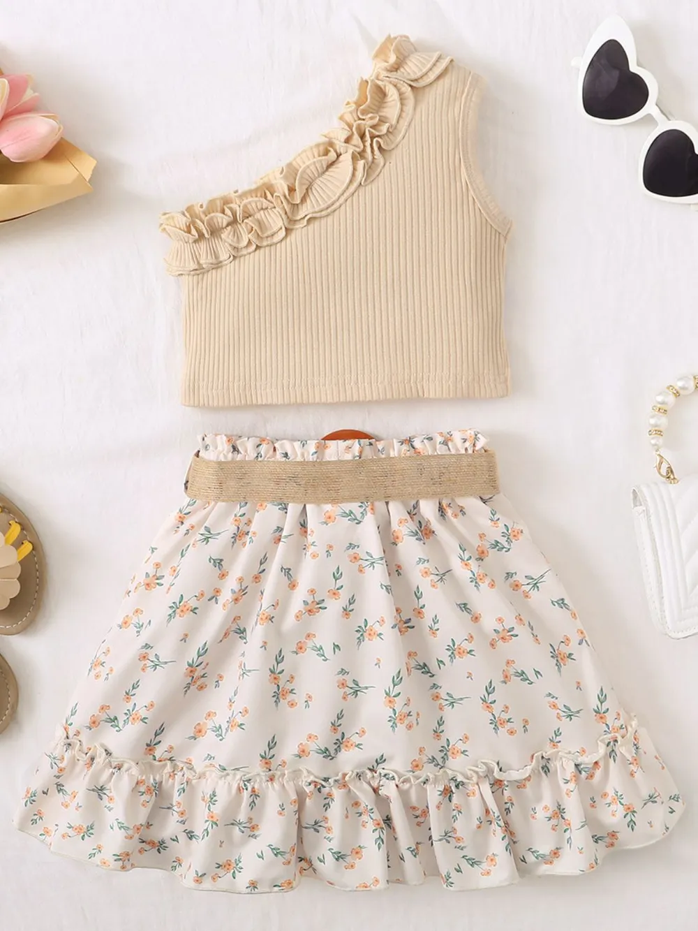 Single Shoulder Top and Printed Skirt Set, image 2
