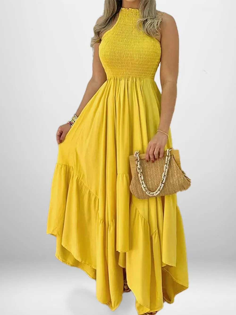 Full Size Smocked Sleeveless Ruffle Hem Maxi Dress Plus Size, image 2