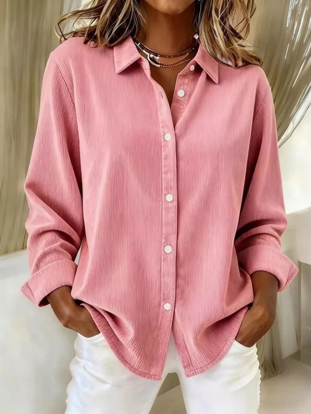 Full Size Corduroy Button-Down Shirt Plus Size, image 4