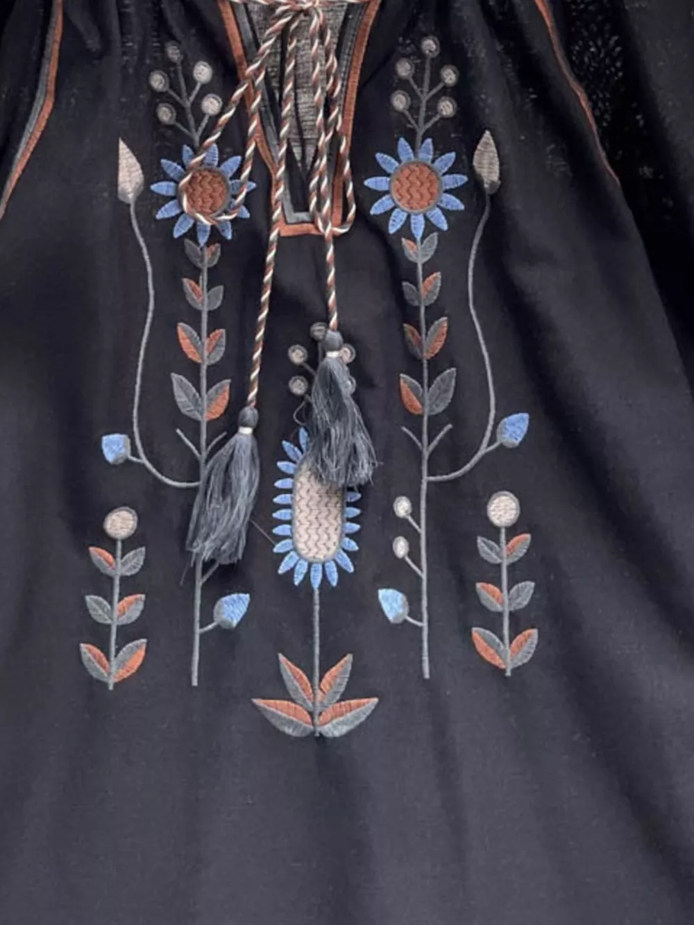 Embroidered Tie Neck Blouse, image 6