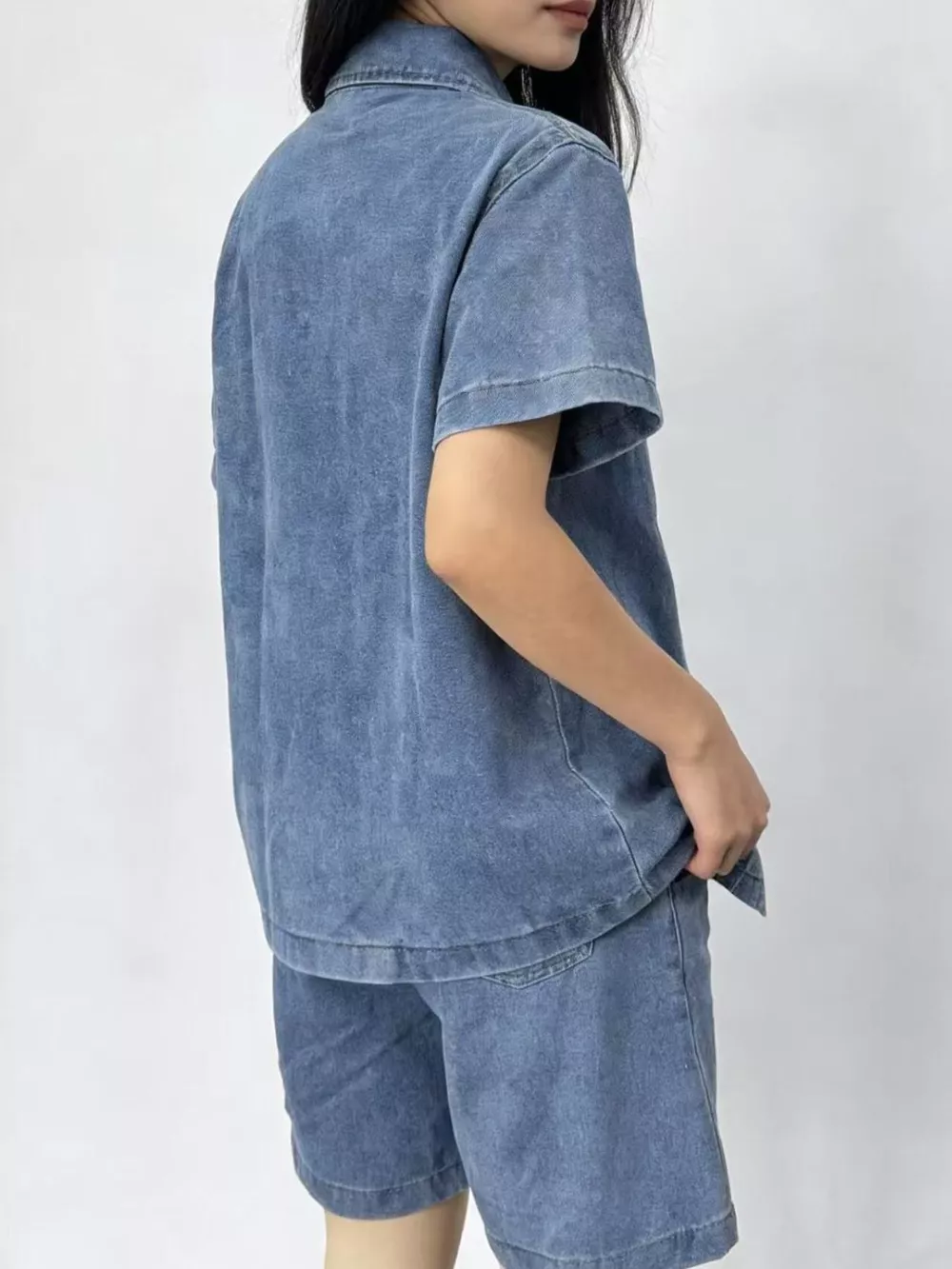 Button Up Short Sleeve Top and Shorts Denim Set, image 5