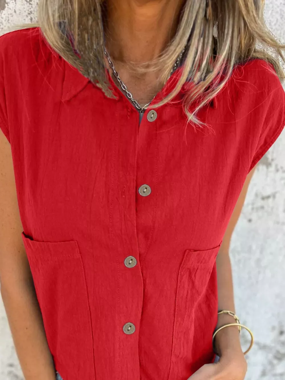 Button-Down Cap Sleeve Shirt, image 6