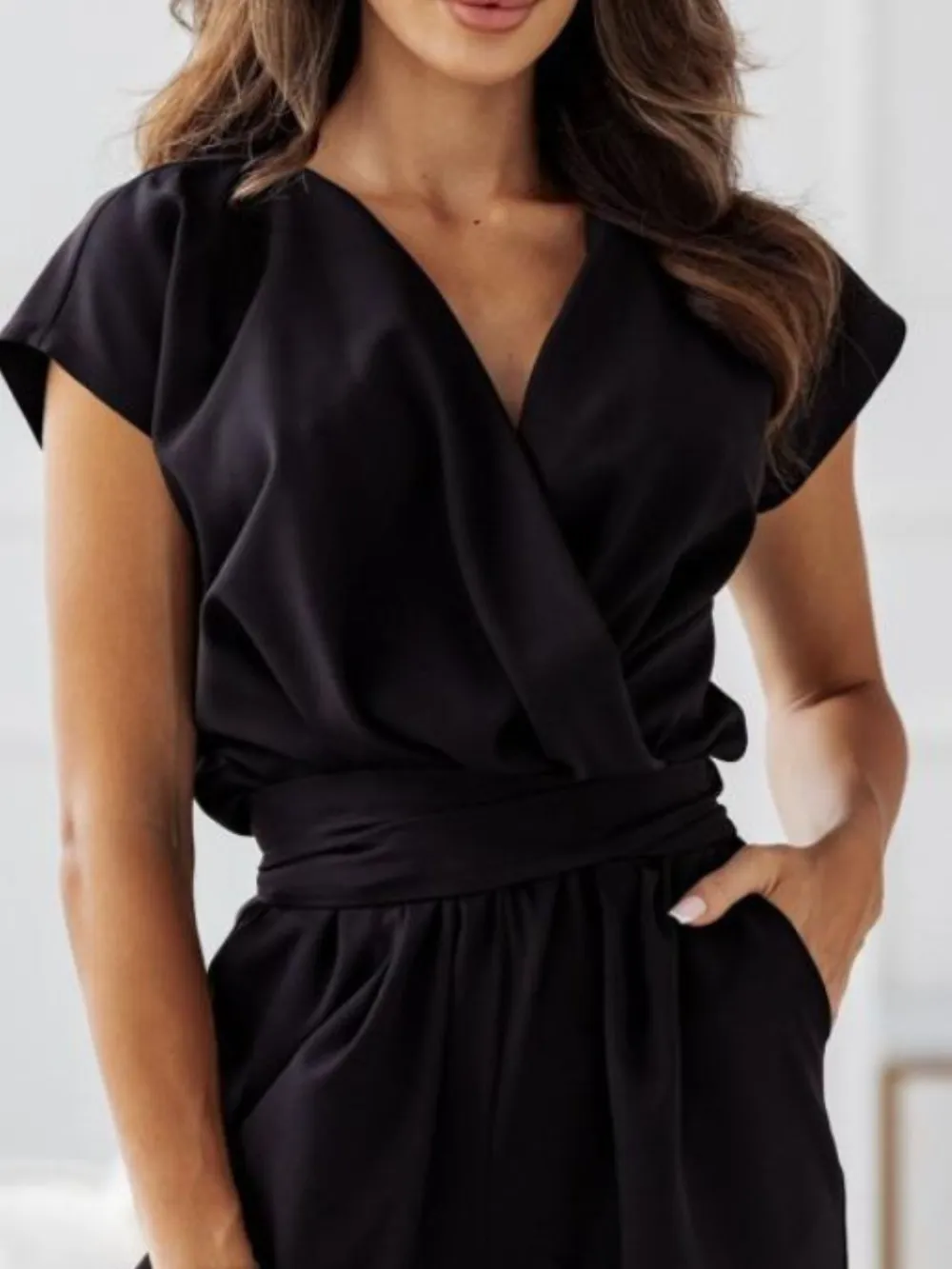 Surplice Cap Sleeve Tie Waist Jumpsuit, image 3