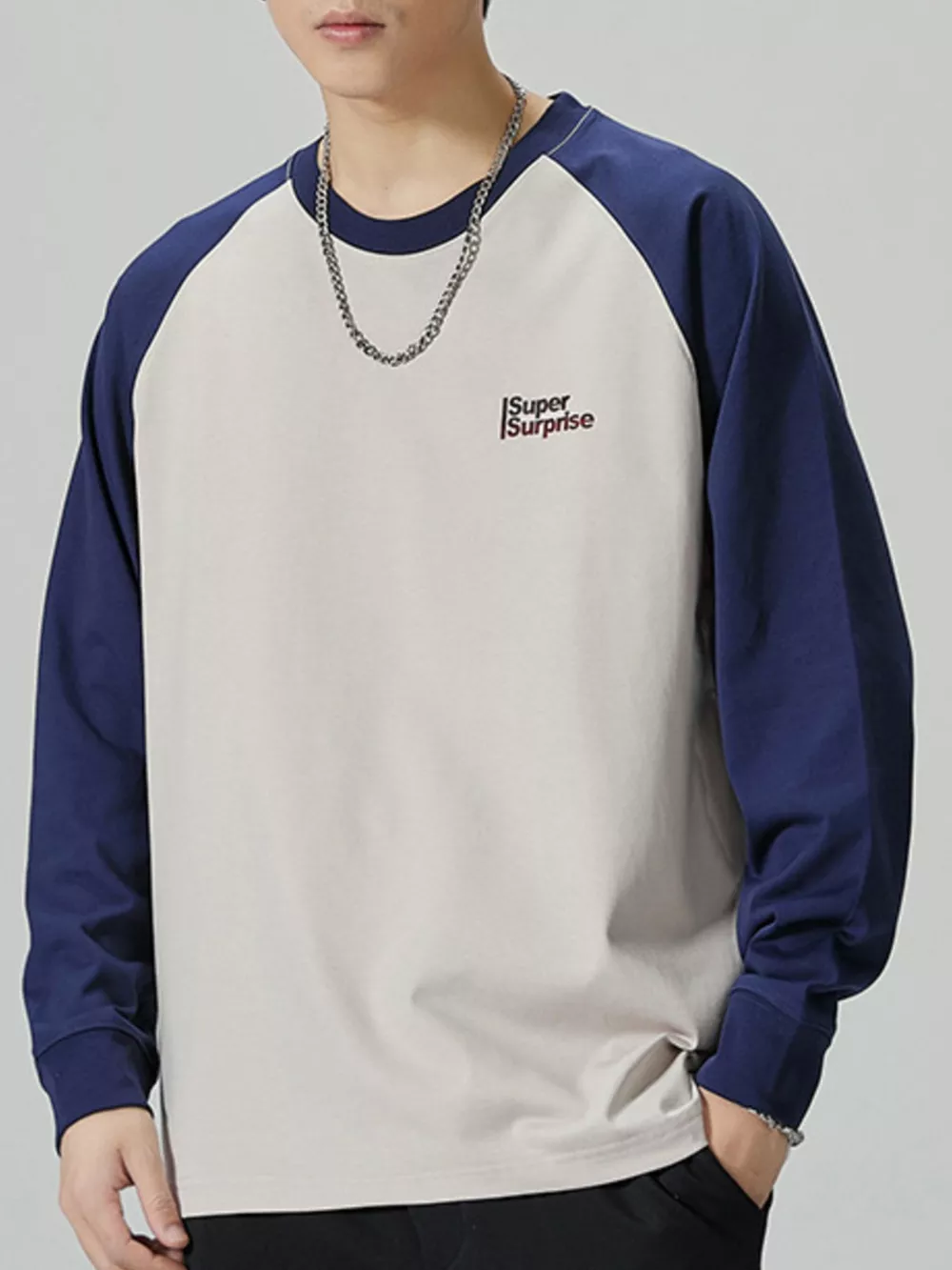 Men's Plus Size Round Neck Raglan Sleeve T-Shirt, image 3