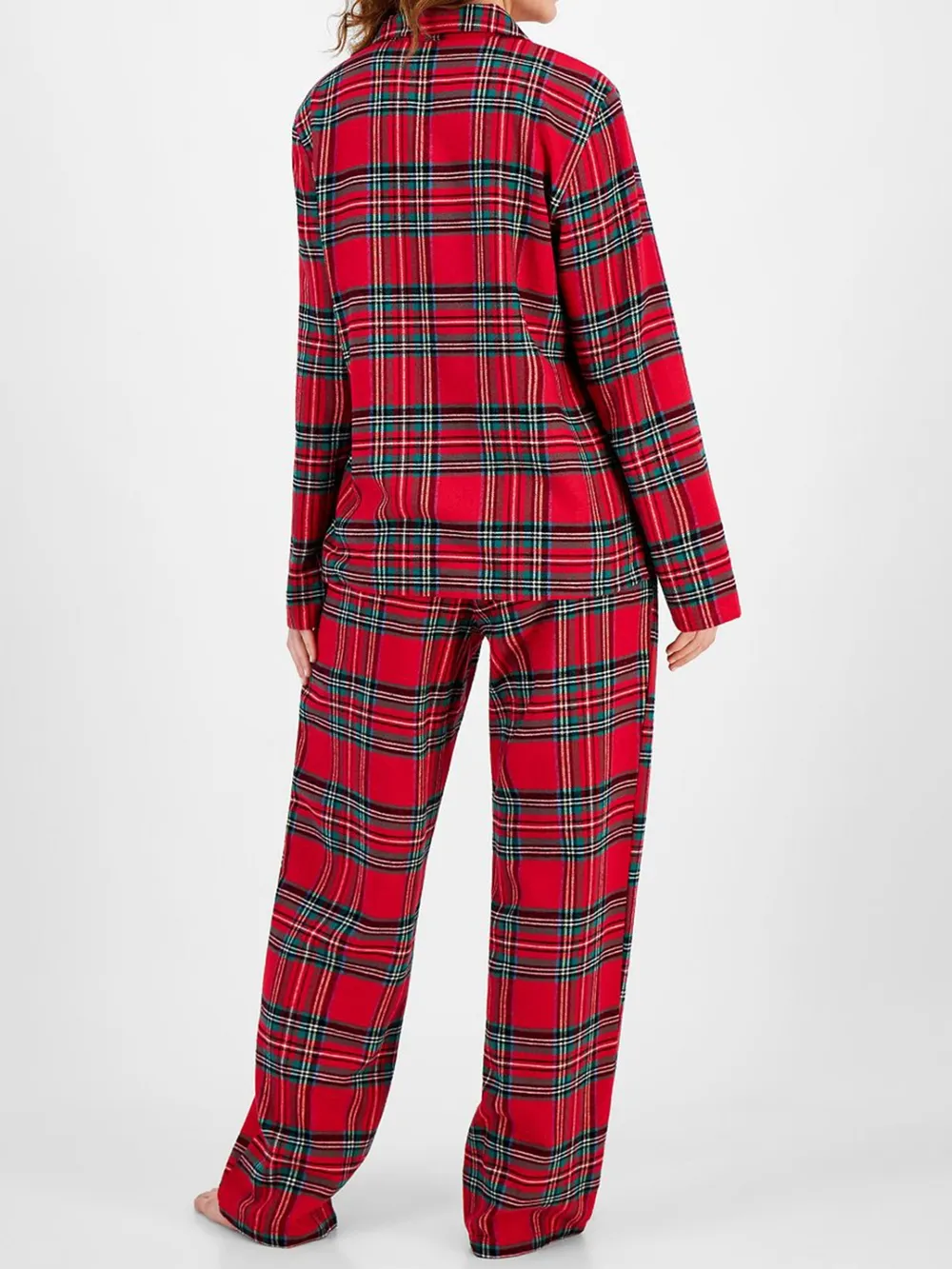 Plaid Collared Neck Button Up Top and Pants Lounge Set, image 3