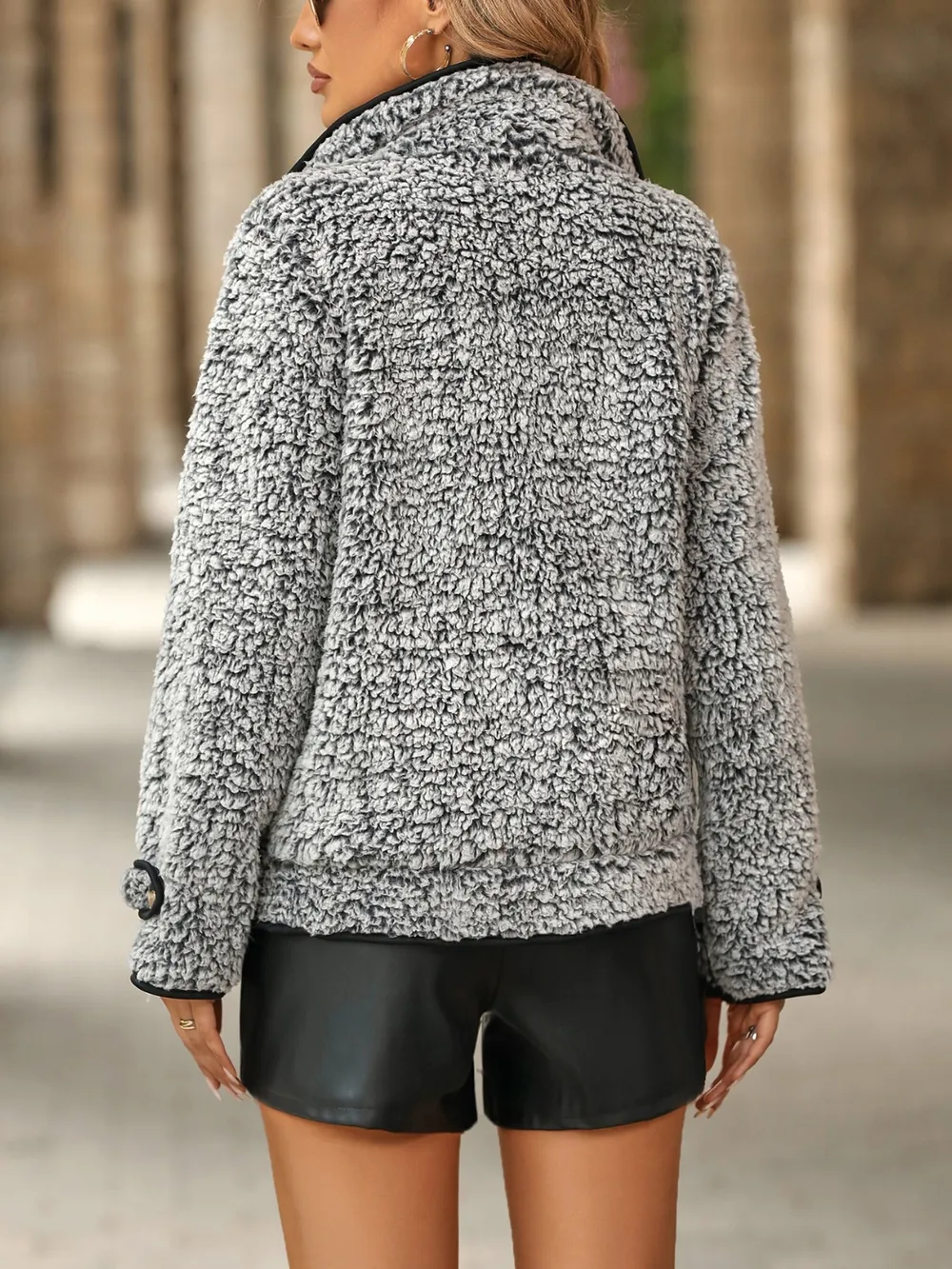 Fuzzy Pocketed Button Up Jacket, image 12