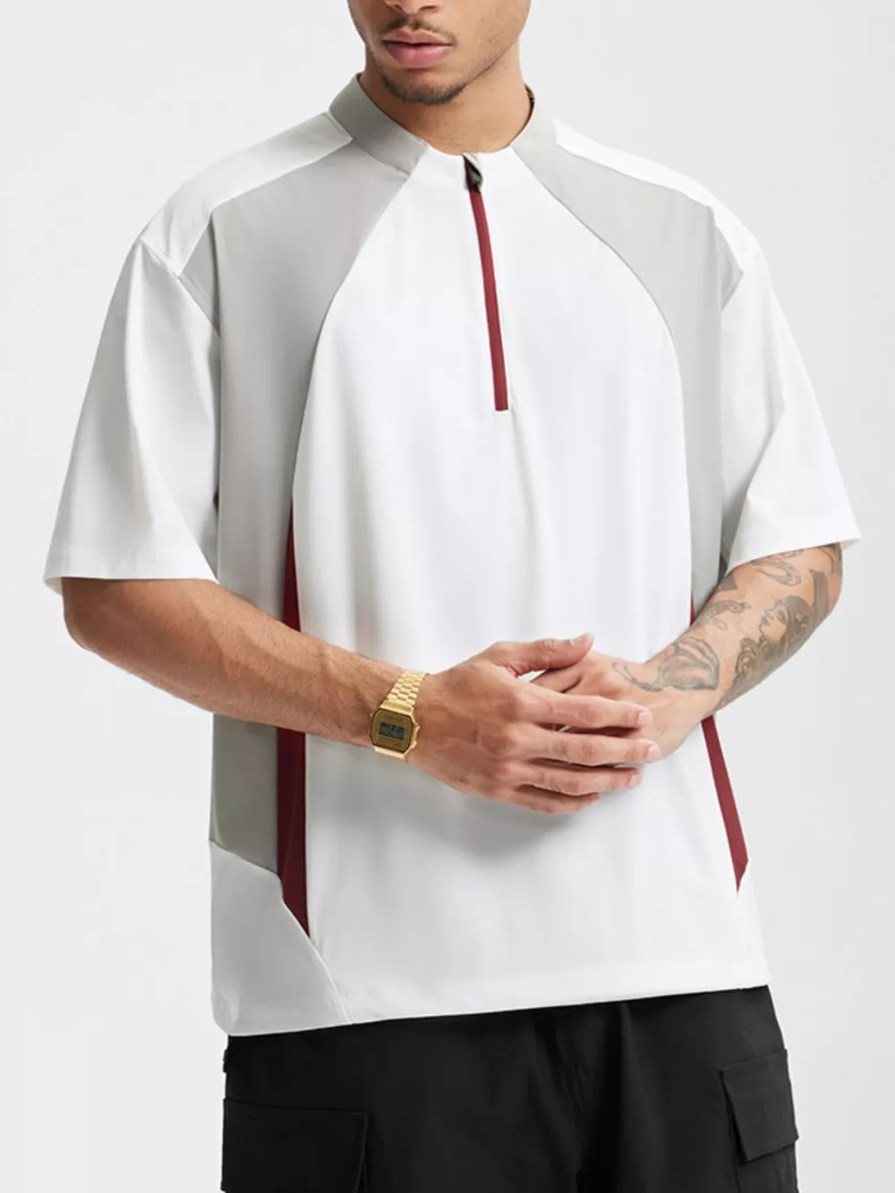 Men's Color Block Quick-Dry Half Zip T-Shirt, image 4