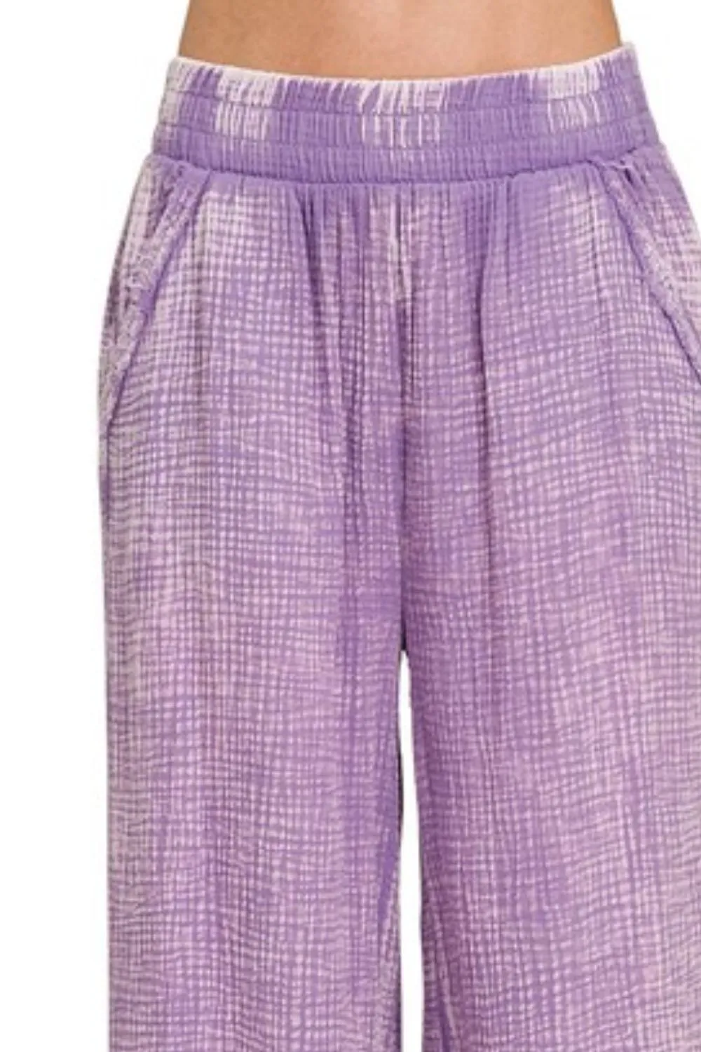 Washed Double Gauze Elastic Band Waist Pants, image 2