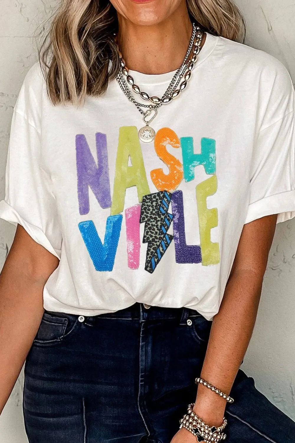 Lightening NASHVILLE Sequin Round Neck T-Shirt, image 2