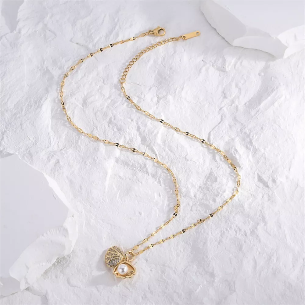 18K Gold-Plated Pearl Shell Necklace, image 4