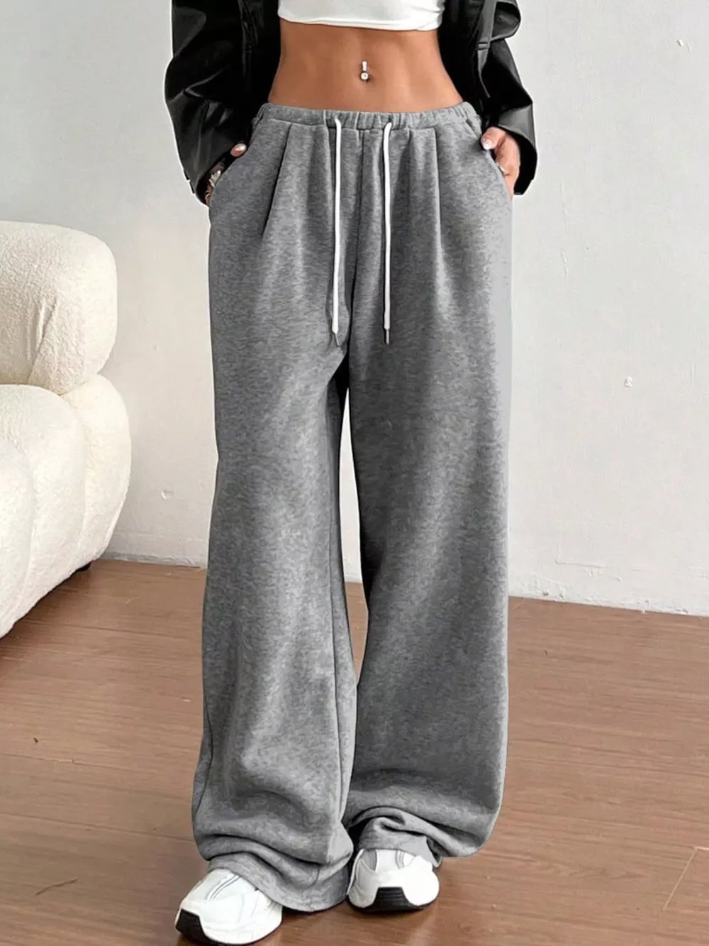 Casual Drawstring High Waist Wide Leg Sweatpants, image 7