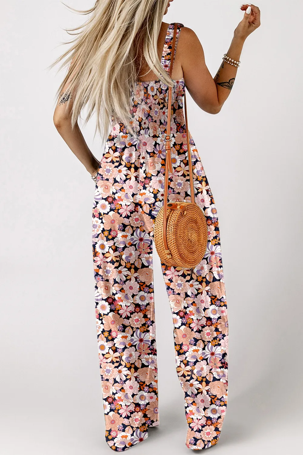 Floral Print Smocked High Waist Square Neck Jumpsuit, image 7