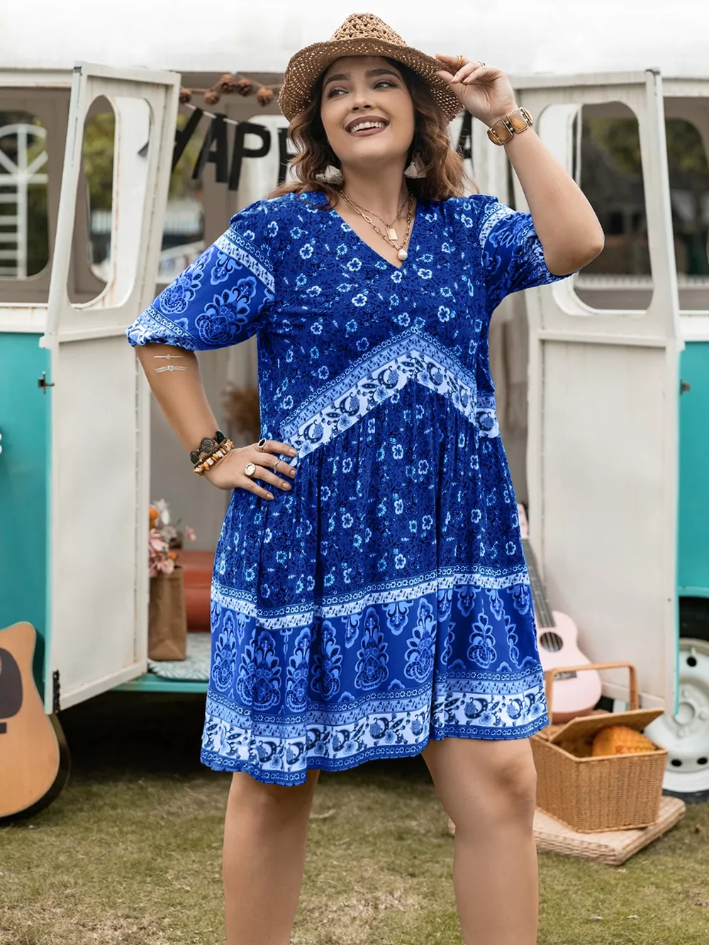 Plus Size Floral V-Neck Mini Dress, image 7