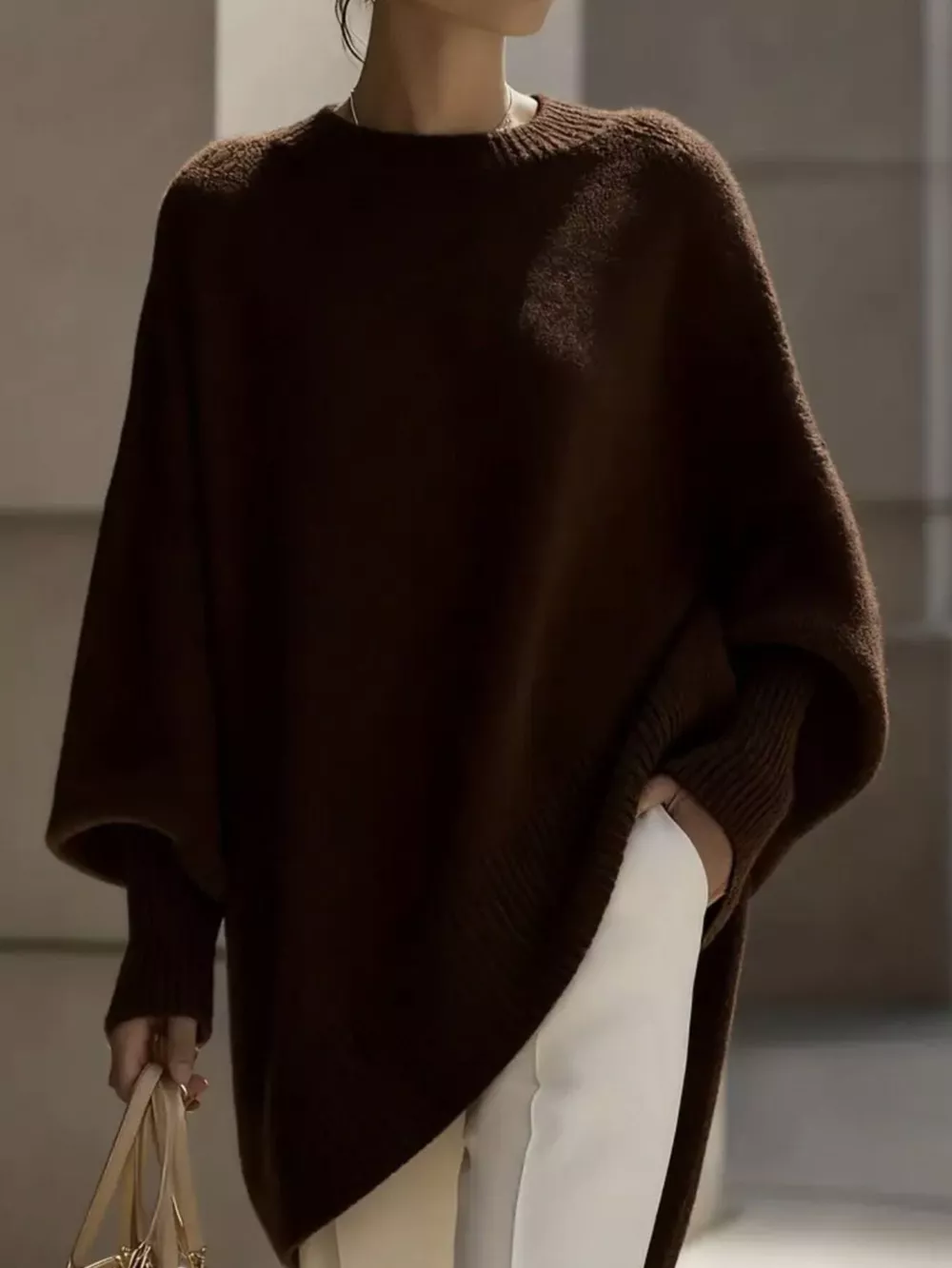 Ribbed Batwing Sleeve Oversized Sweater, image 7