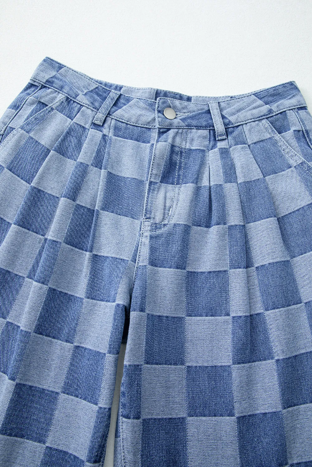 Checkered Wide Leg Jeans with Pockets, image 5