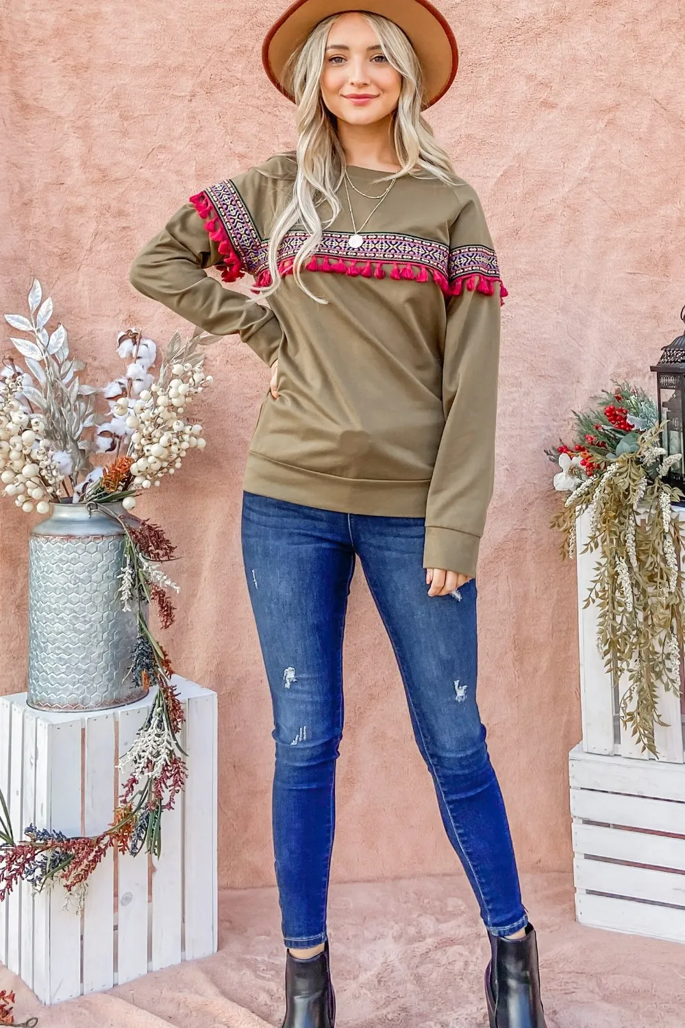 Ethnic Ribbon Tassel Trim Top, image 6