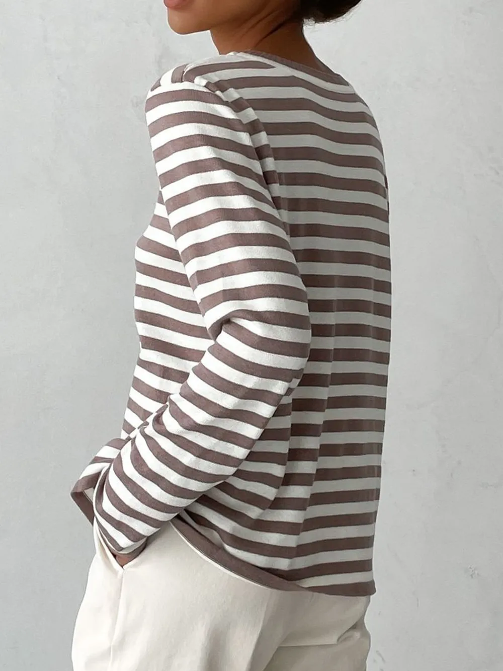 Striped Round Neck Long Sleeve Sweater, image 3