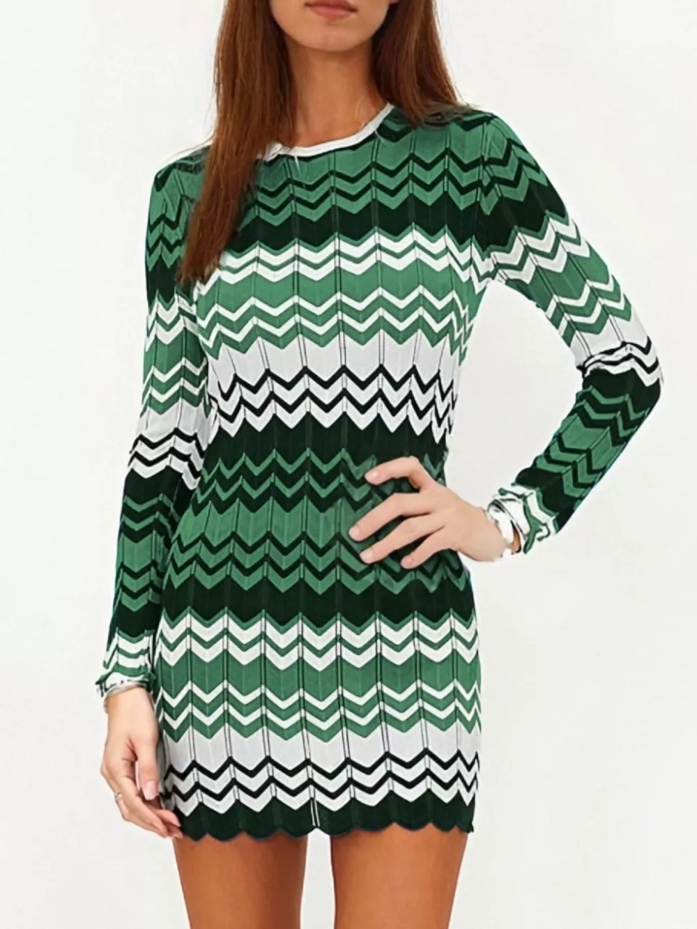 Openwork Wave Pattern Long Sleeve Sweater Dress, image 7