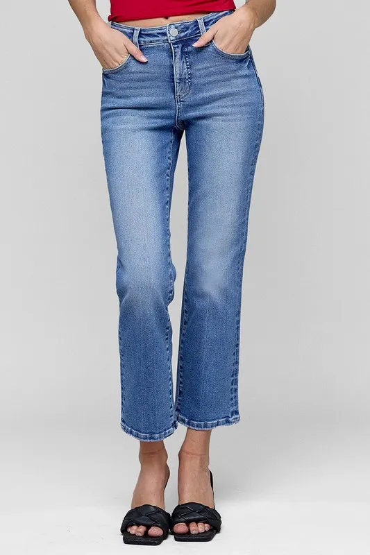 Full Size Tummy Control High Rise Crop Straight Jeans Plus Size