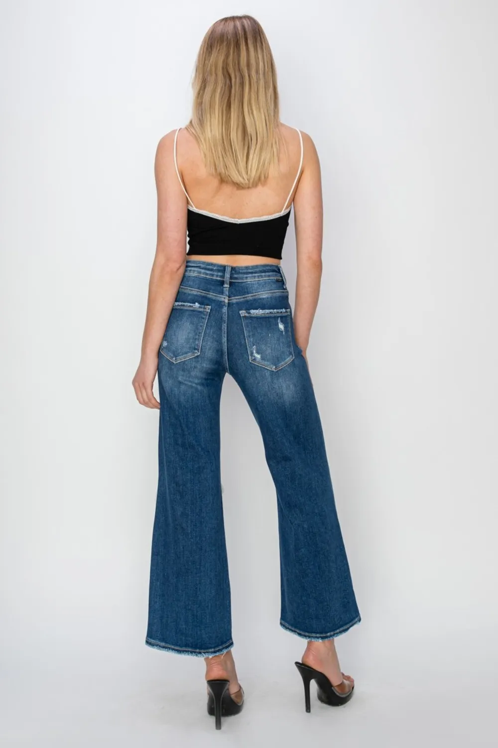 Full Size High Rise Patch Detailed Wide Leg Crop Jeans, image 7