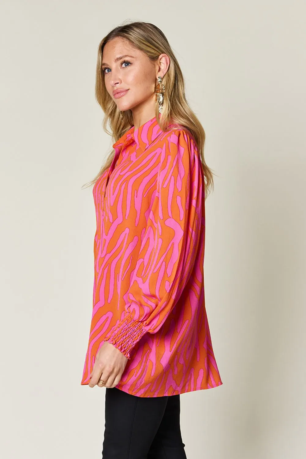 Full Size Printed Smocked Long Sleeve Blouse Plus Size, image 28