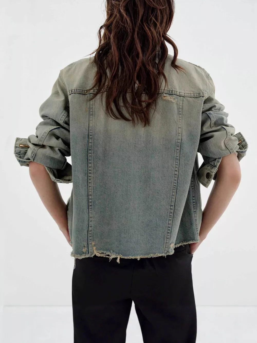 Distressed Wash Button Up Denim Jacket, image 4