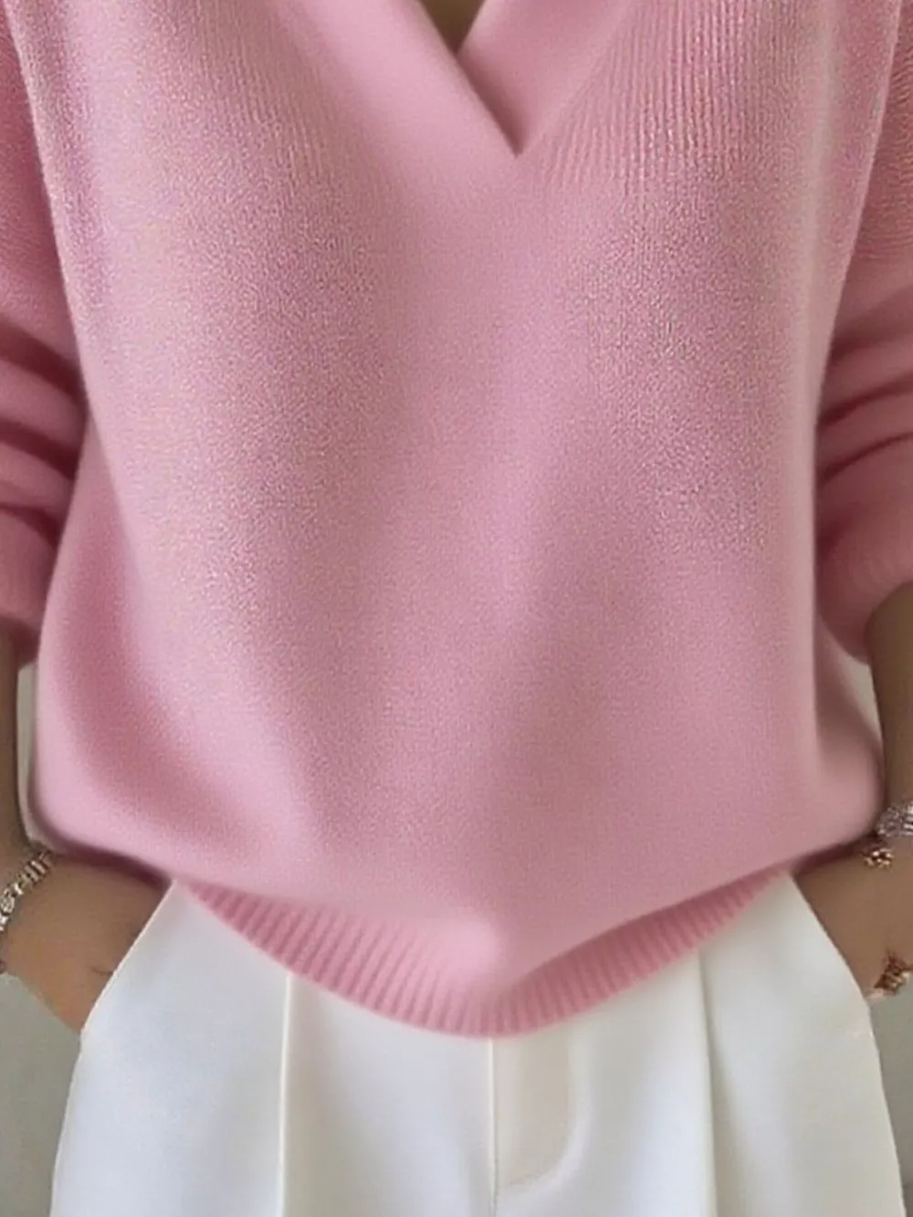 Full Size V-Neck Long Sleeve Sweater Plus Size, image 7