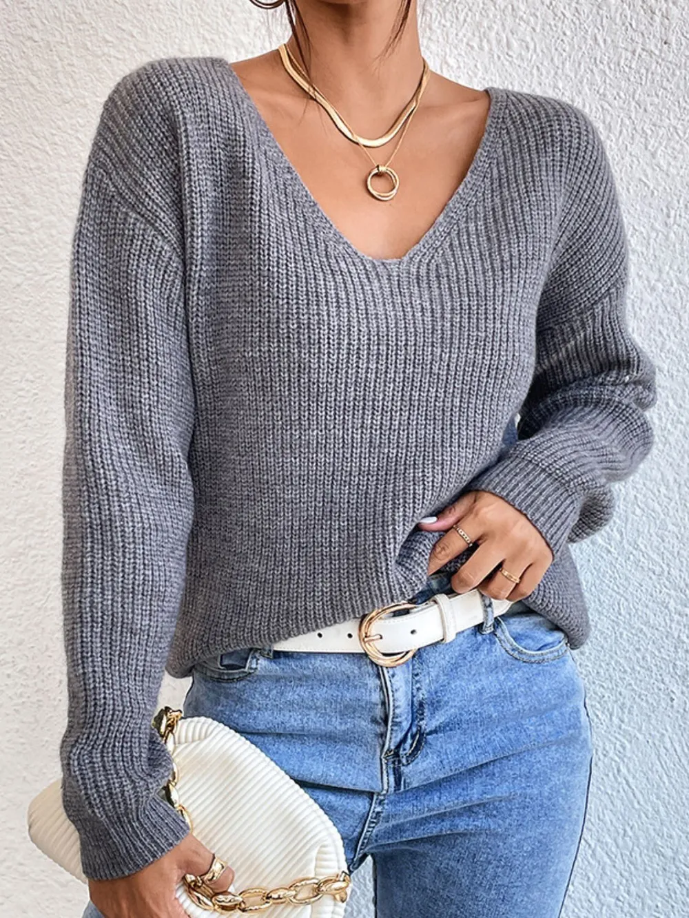 Crisscross V-Neck Long Sleeve Sweater, image 3