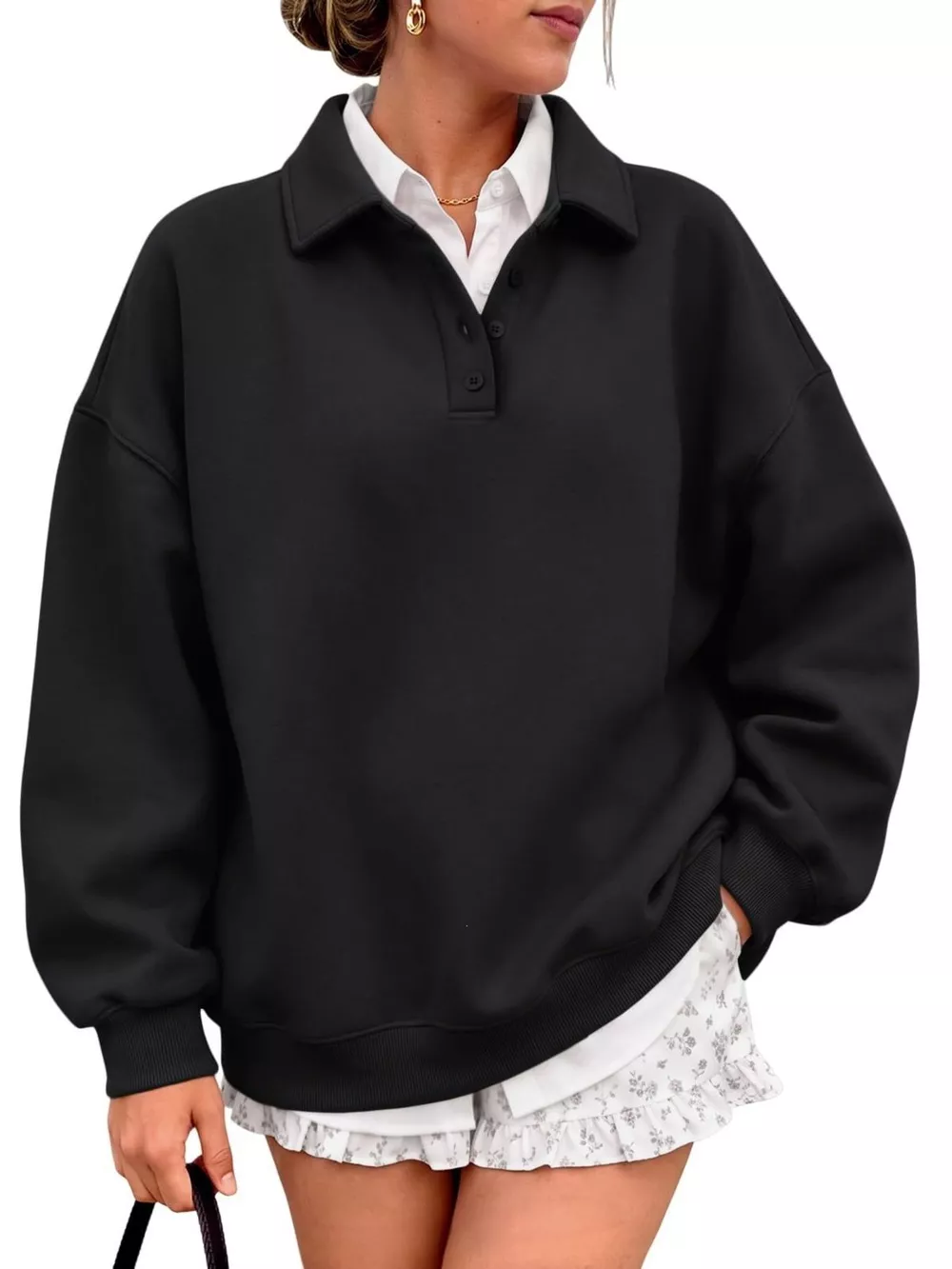 Button Detail Dropped Shoulder Sweatshirt