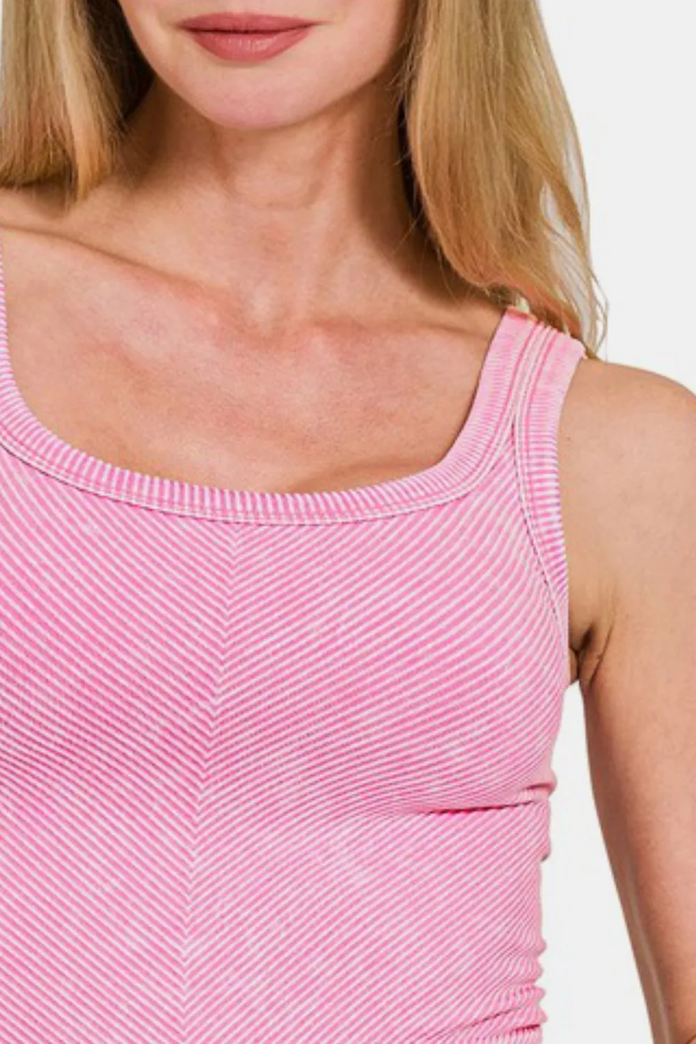 Washed Ribbed Scoop Neck Wide Strap Tank, image 2
