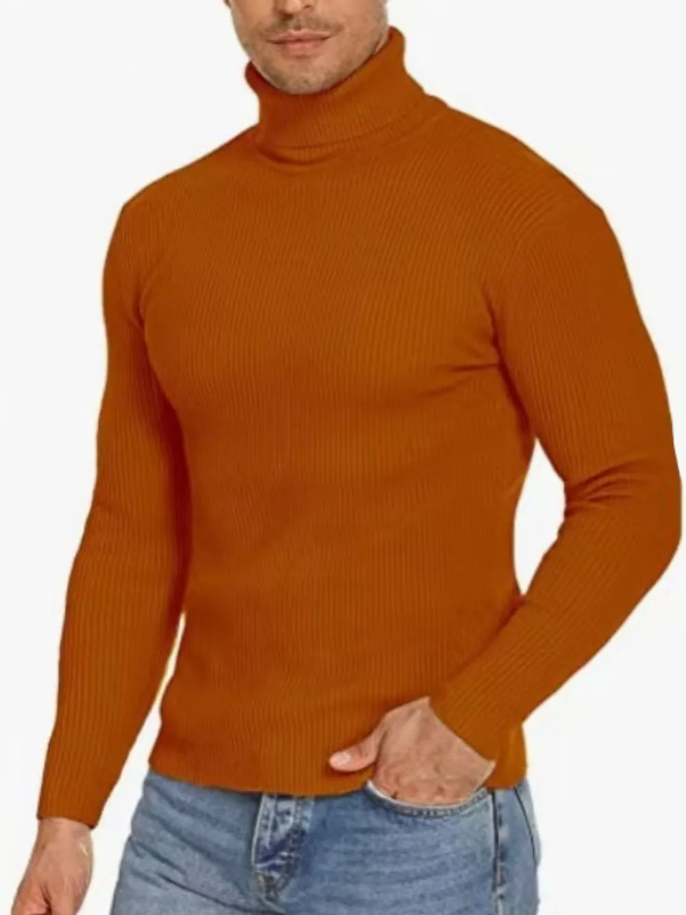 Men's Plus Size Ribbed Turtleneck Long Sleeve Sweater, image 2