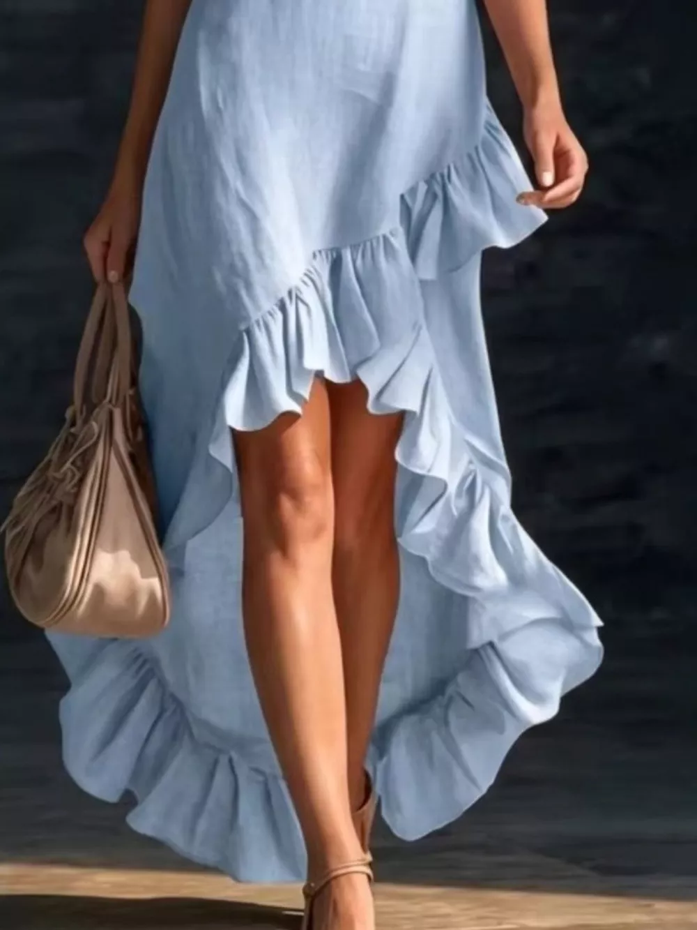 Sleeveless V-Neck Ruffle Hem High-Low Dress, image 8