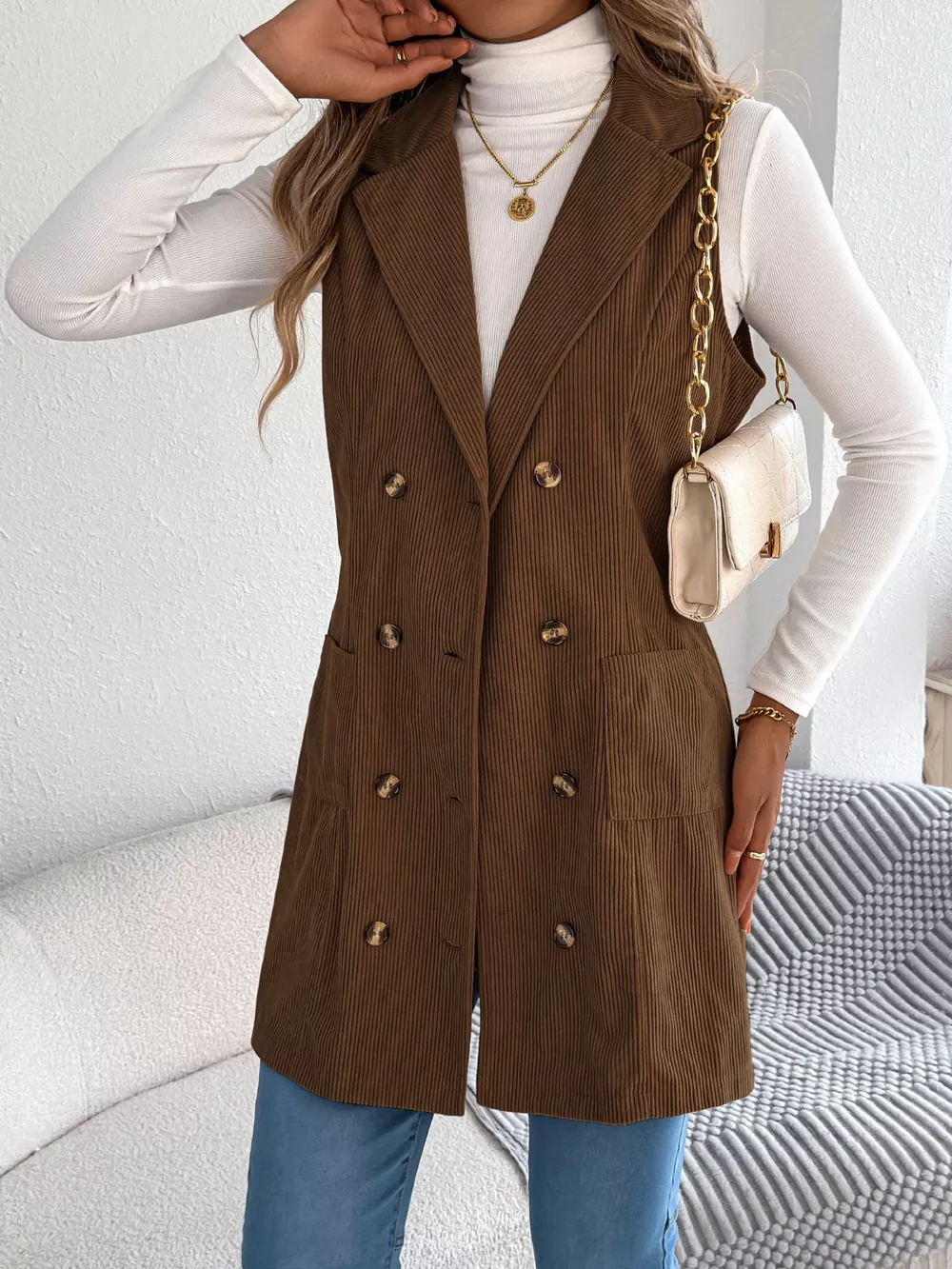 Double-Breasted Long Vest Coat, image 12