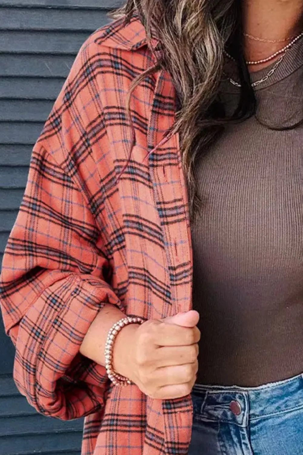 Full Size Plaid Collared Neck Long Sleeve Shirt, image 3