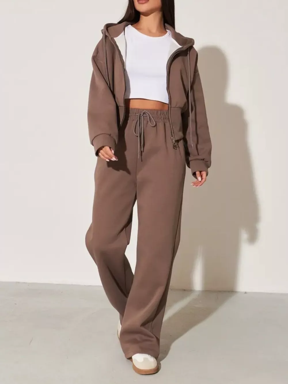 Zip-Up Hoodie and Wide-Leg Sweatpants Set
