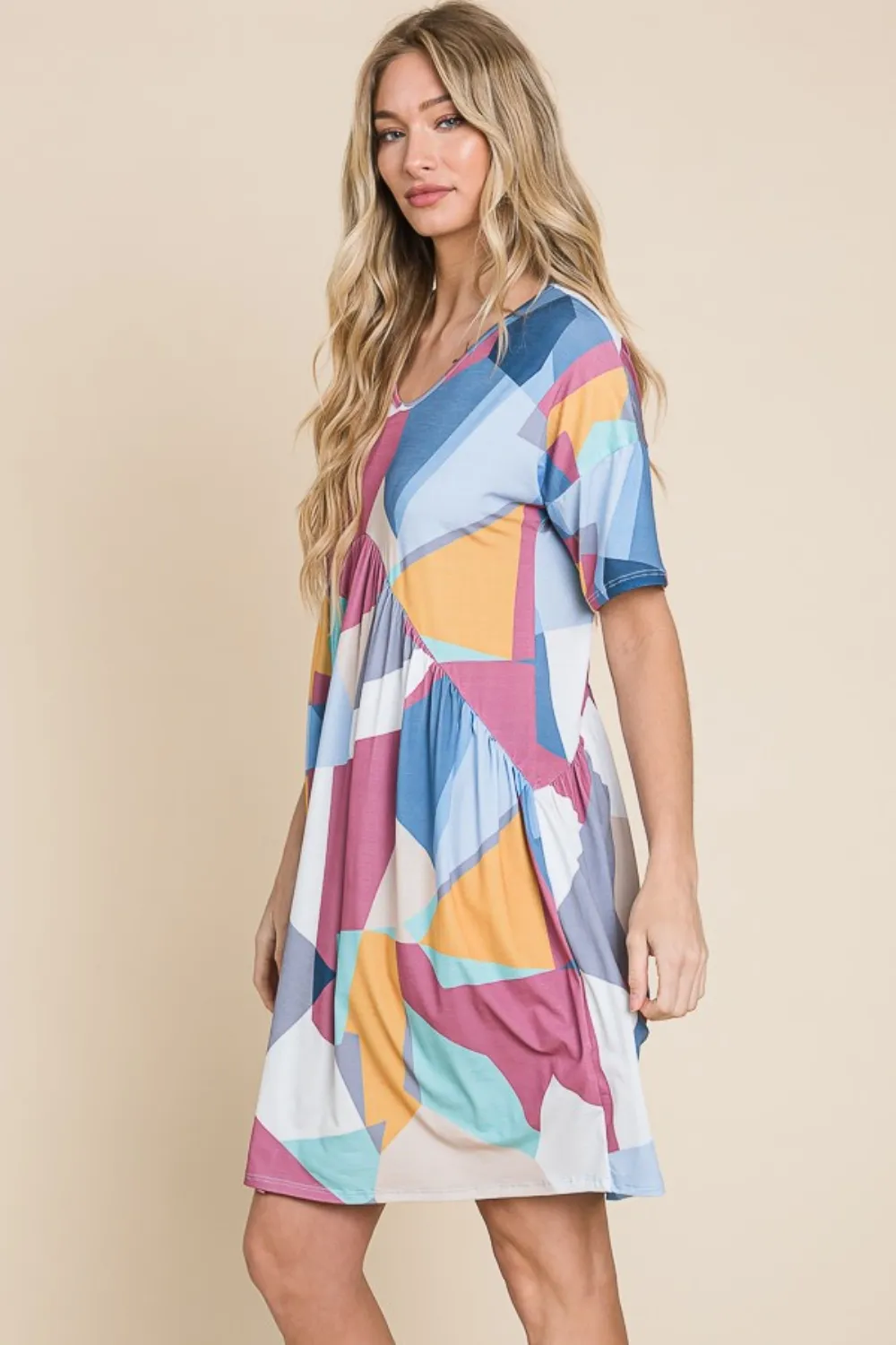 Ruched Color Block Short Sleeve Dress, image 3