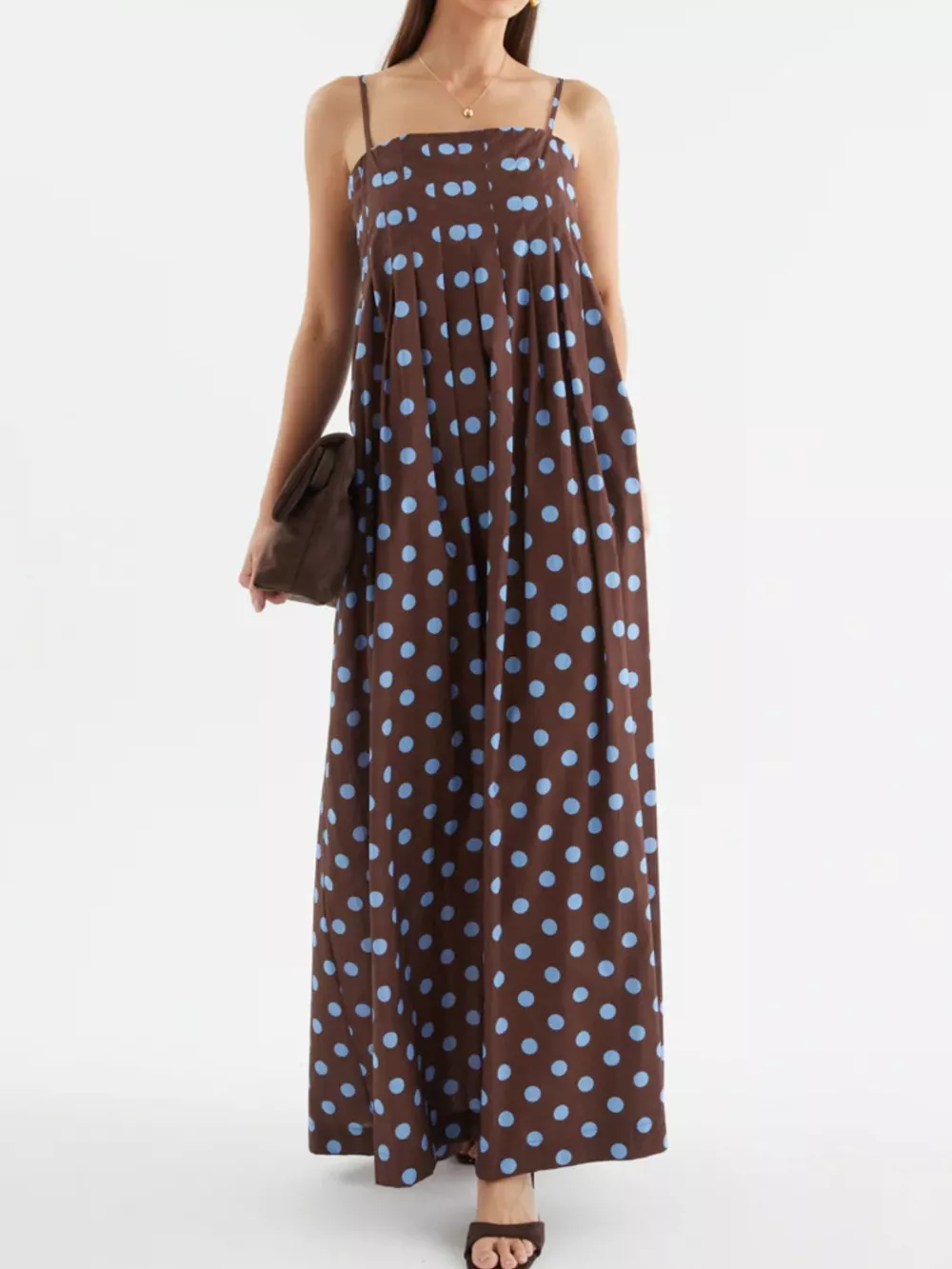 Polka Dot Pleated Detail Maxi Dress, image 5
