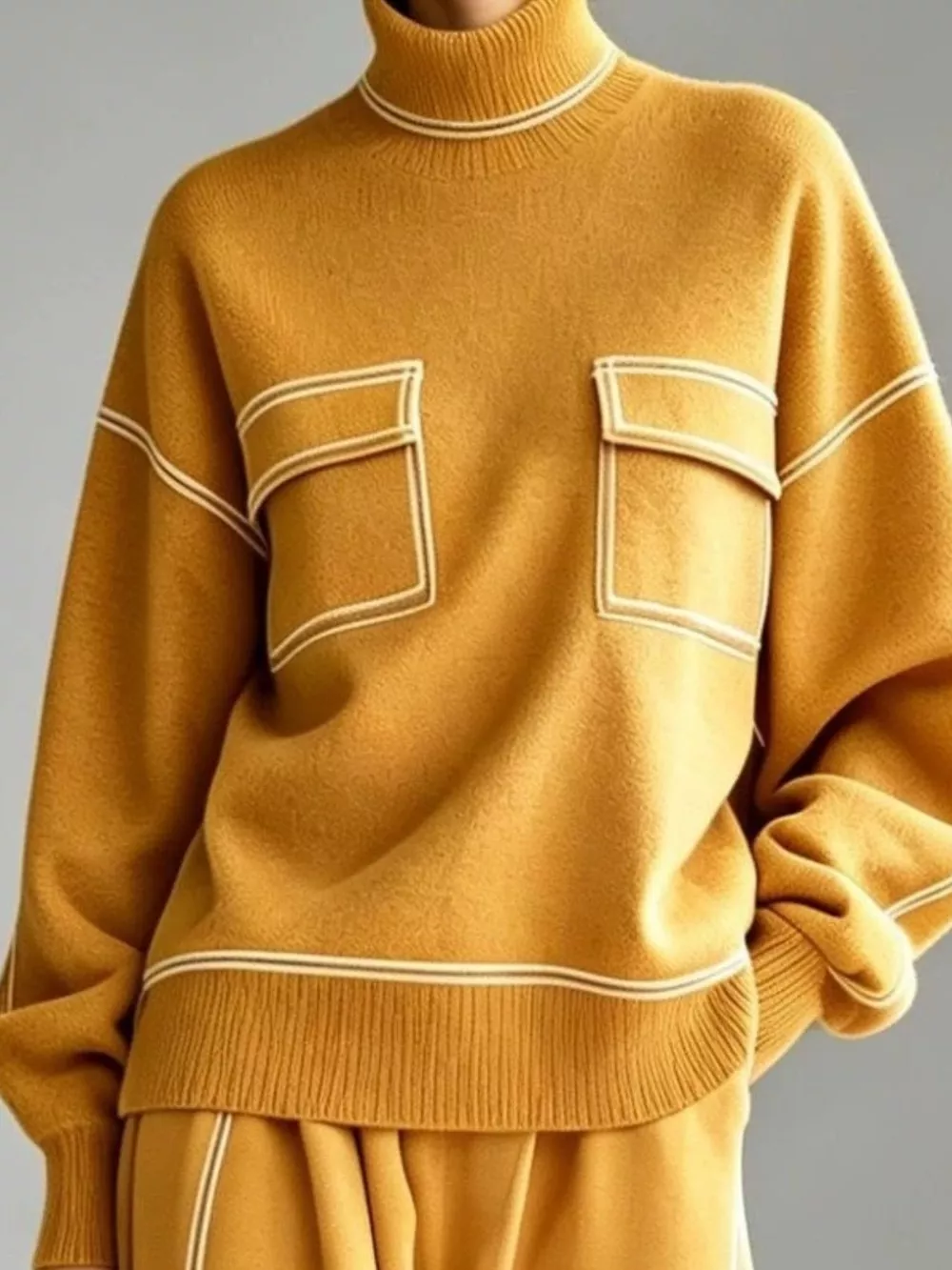 Turtleneck Knit Top and Midi Skirt Set, image 13